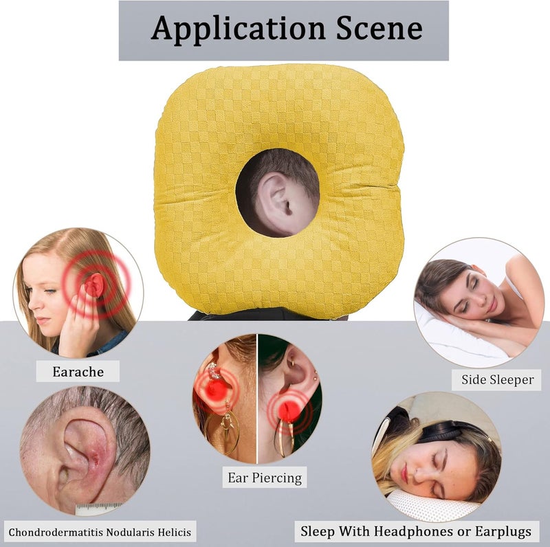 Wuronsa Ear Piercing Pillow for Side Sleepers, Pillow with an Ear Hole for CNH and Ear Pain Ear Inflammation Pressure Sores, O-Shaped Side Sleeping Pillow, Ear Guard Pillow(Yellow) - Image 2